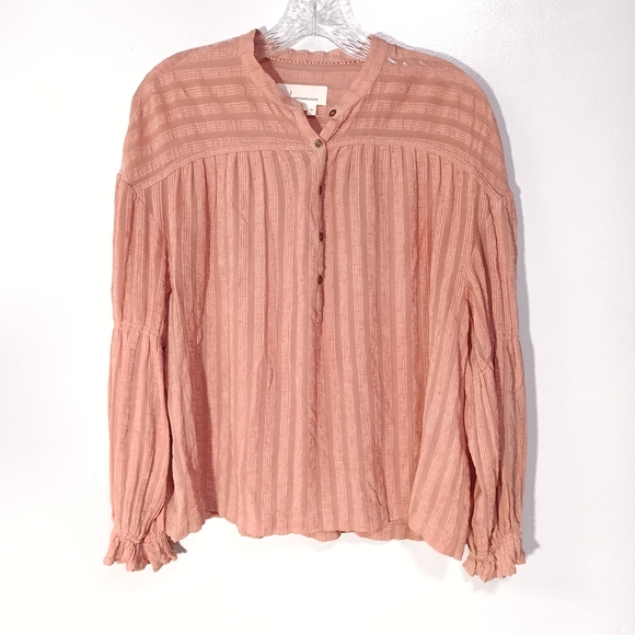Anthropologie Romy textured peasant henley Boho Top in Dusty pink Size XS - Picture 1 of 8